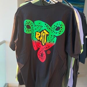 Black T-Shirt with Red and Green Snake Design